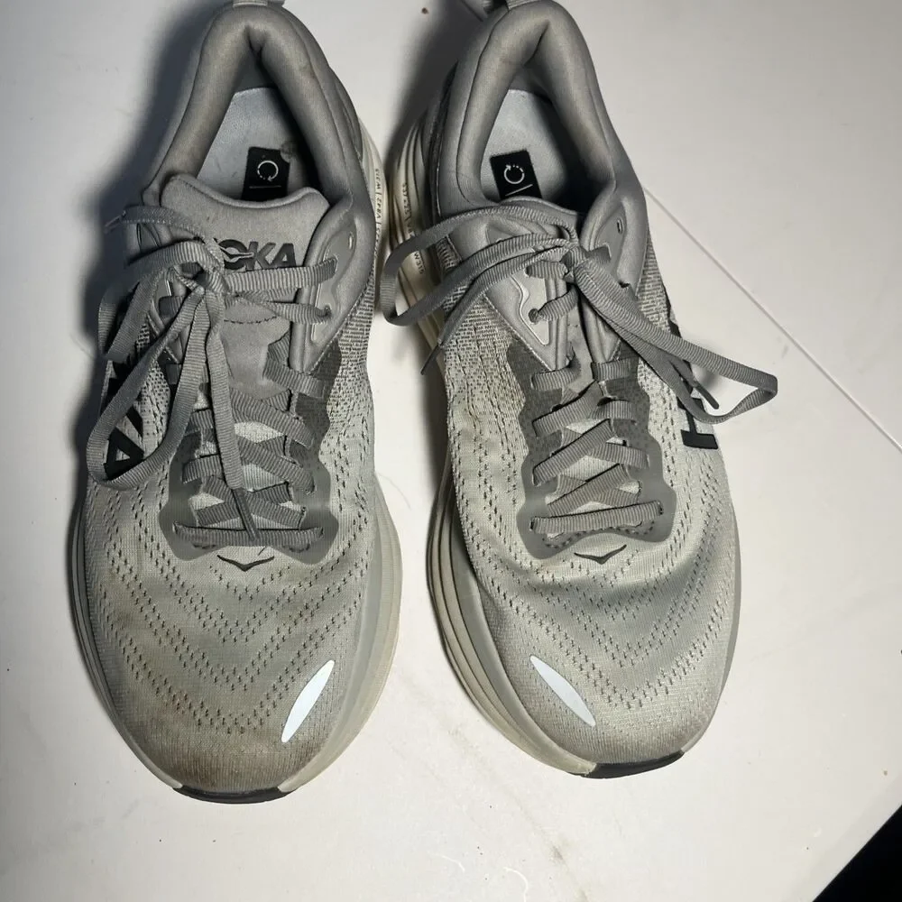 Mens Pre-owned Gray Hoka One One Bondi 8 Running Shoes Size 9 2E Minimal Wear